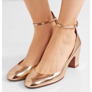 Valentino Garavani Rose Gold Ankle Strap Pumps